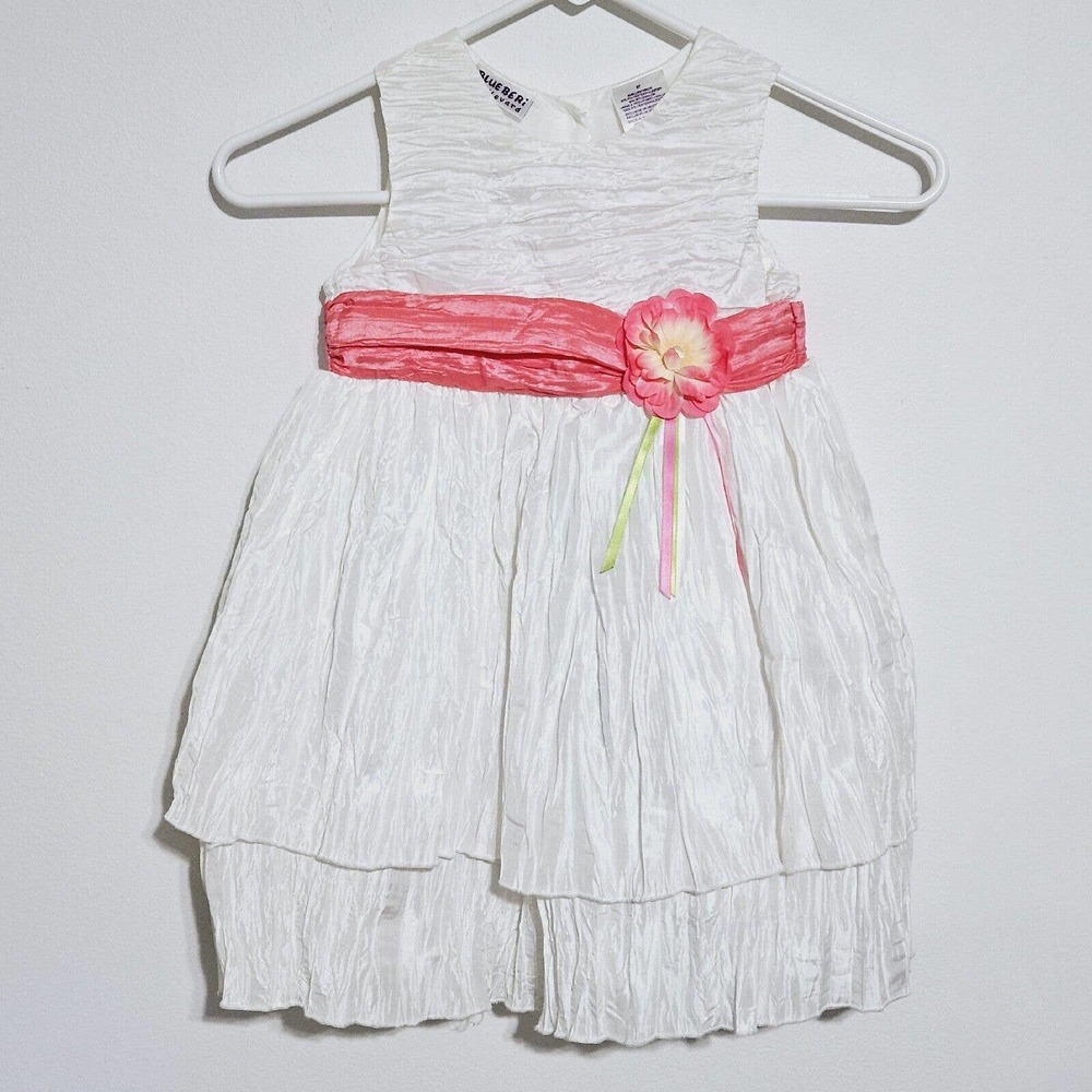 Blueberi Boulevard Baby Girls' Dress Sz 3 Crinkled Tiered Contrast Sash‎ Flower